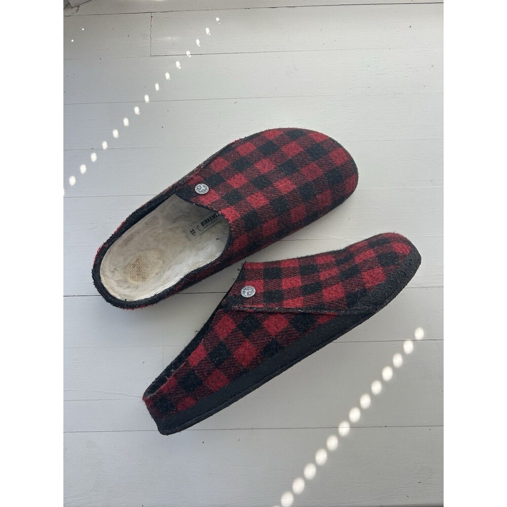 Birkenstock Zermatt Shearling Red & Black Plaid Wool Felt Slippers Size 44/M11